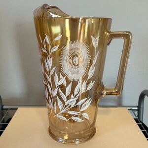 Jeanette marigold cosmos carnival glass pitcher